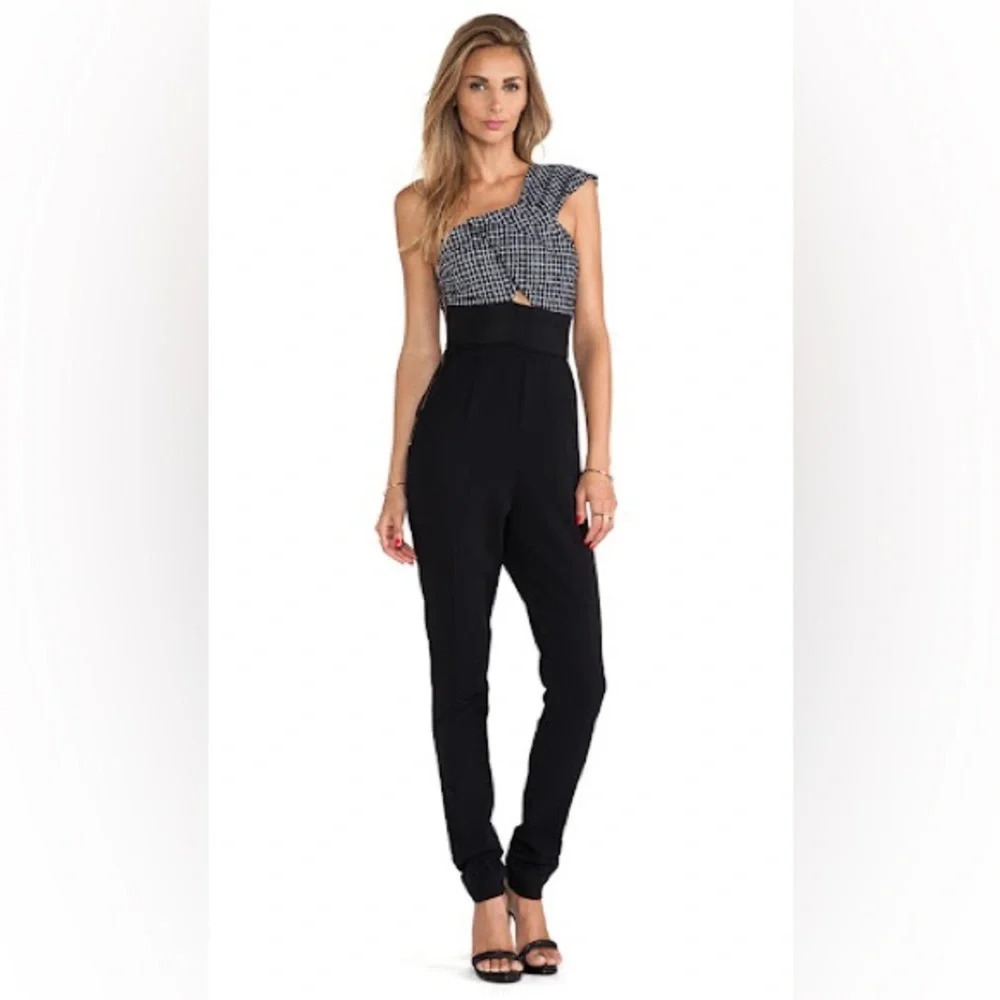 Self Portrait Black & White One Shoulder Jumpsuit Women’s Size 2 XS - Picture 10 of 10